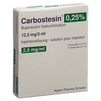 CARBOSTESIN 0.25% Inj Lös 12.5 mg/5ml 5 Amp 5 ml